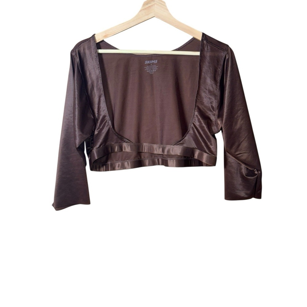 SKIMS Arm Shaper Sleeves Open Bust Compression Slimming Shrug Brown Sz XS
